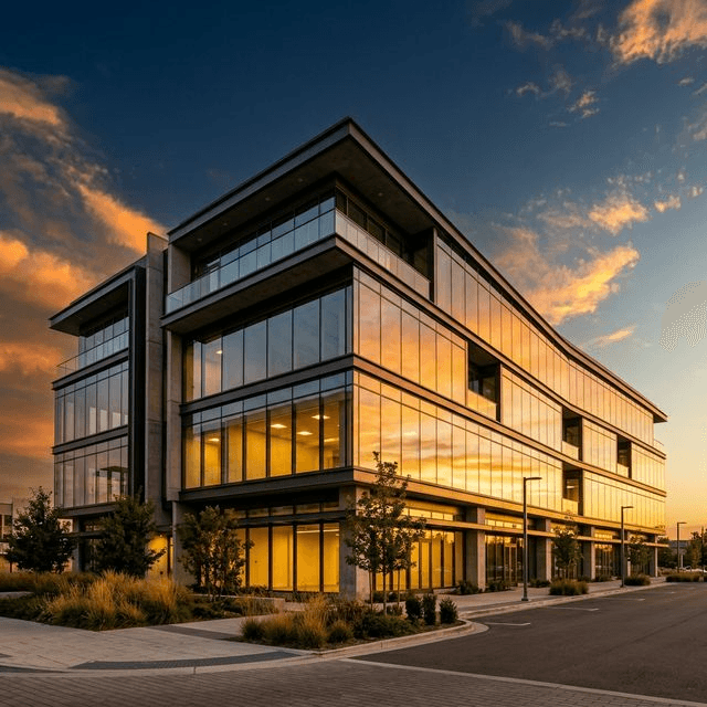 Modern commercial property at golden hour